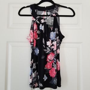 INC Black/Floral Halter Top, Size Petite M